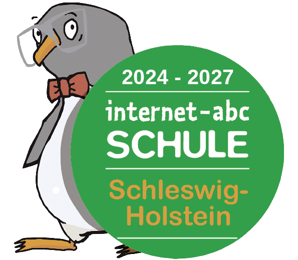 Logo: Pinguin mit grünem Kreis und Schriftzug der internet-abc Schule
